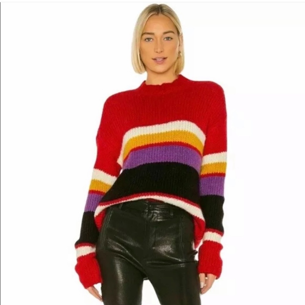 NWOT sanctuary over‎ the rainbow chunky knit crewneck striped red purple size M